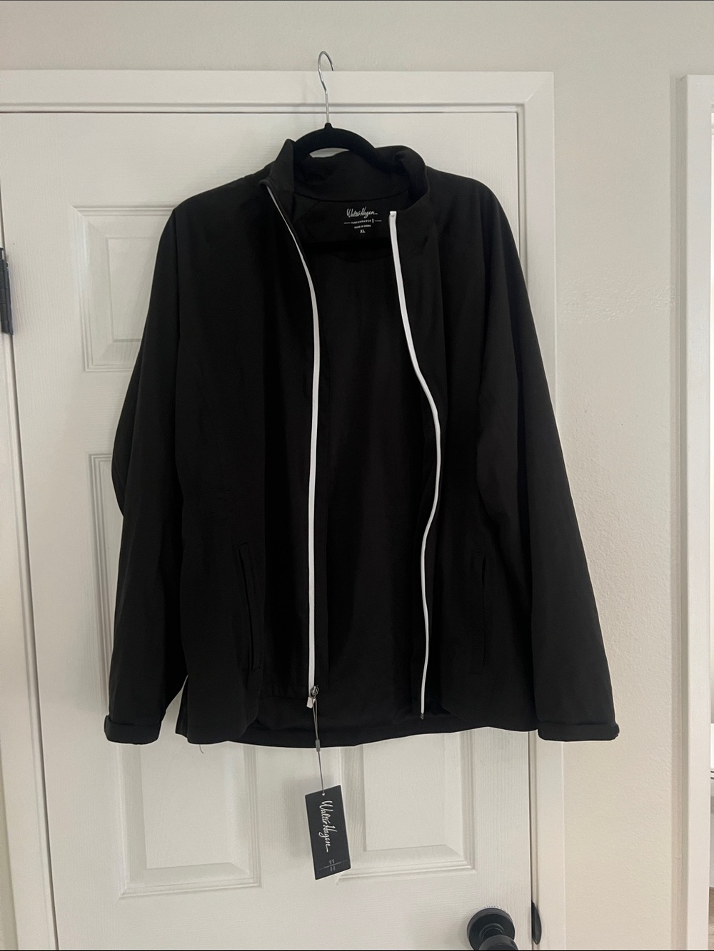 Black Windbreaker Jacket with White Trim